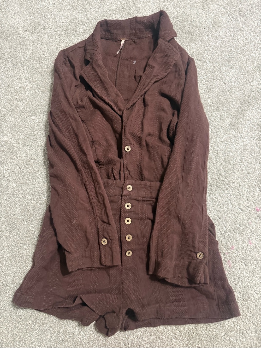 Free People Chocolate Brown Textured Button Blazer